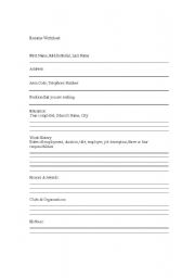 English worksheet: sample resume for job interview lesson