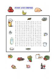 English Worksheet: Food word search