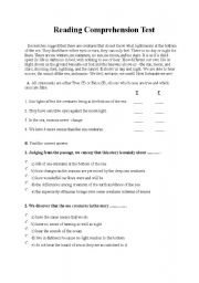 English worksheet: Sea Creatures- Life at the bottom of the sea