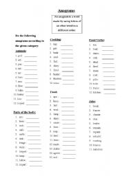 English Worksheet: Anagrams