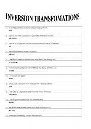 English Worksheet:  INVERSION   15 transformations 