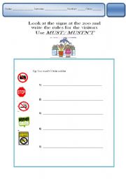 English worksheet: must / must not (rules at the zoo)