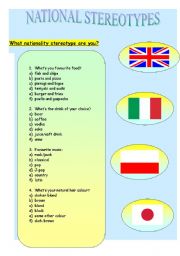 English Worksheet: NATIONAL  STEREOTYPES