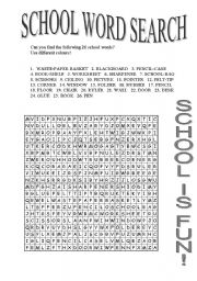 English Worksheet: School Word Search