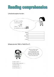 English Worksheet: Reading Comprehension for kids