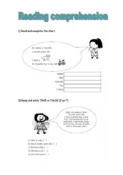 English worksheet: Reading Comprehension for kids