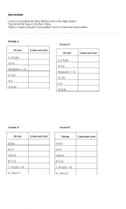 English worksheet: Numbers, decimal and high numbers