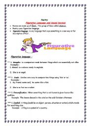 English Worksheet: poetry skills ( figurative language+ sound devices ) 