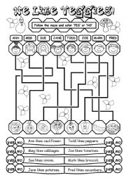 English Worksheet: We like Veggies (page 1) / We like Fruit (page 2)