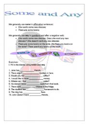 English Worksheet: Some and Any