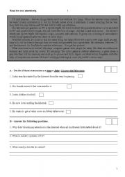 English Worksheet: reading comprehension, vocabulary, grammar and written production test