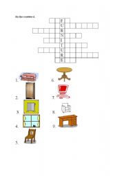 English Worksheet: furniture - crossword