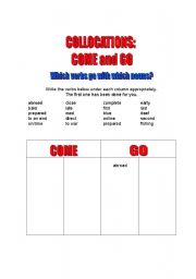 English worksheet: Collocations: COME - GO