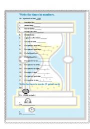 English worksheet: Times in numbers.  