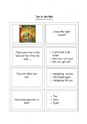 English Worksheet: Ten in the bed - Reading comprehension test