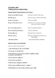 English worksheet: RELATIONSHIPS