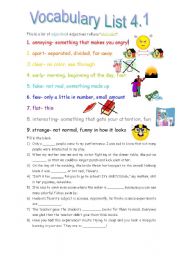 English worksheet: Vocabulary List 4.1