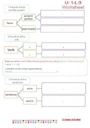 English worksheet: Kinds of verbs - sentences - past simple vs present perfect
