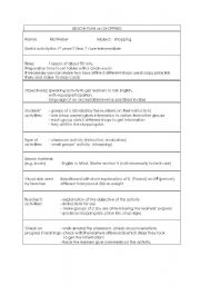 English worksheet: Shopping activity, lesson plan