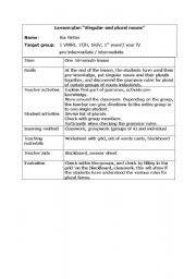 English Worksheet: Singular and plural nouns, lesson plan inductive method