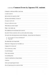 English worksheet: Japanese ESL Learners common errors