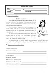 English Worksheet: Claudias routine
