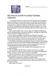 English Worksheet: The Princess and The Pea