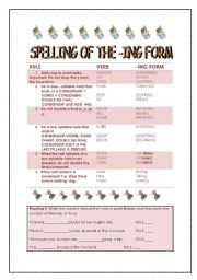 English Worksheet: SPELLING OF THE -ING FORM