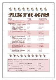 English worksheet: SPELLING OF THE -ING FORM