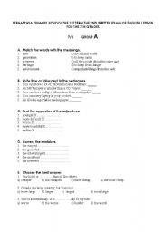 English Worksheet: 7th grades exam paper