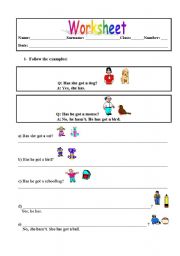 English worksheet: worksheet-Has she got...