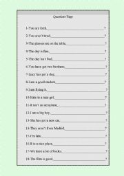 English Worksheet: question tags-verb to be present simple