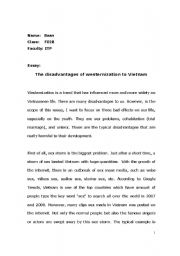 English worksheet: essay about westernization