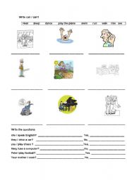 English worksheet: can affirmative negative and interrogative