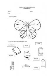 English Worksheet: colors and clssroom objects