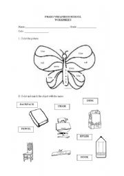 English worksheet: colors and clssroom objects