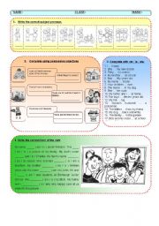 English Worksheet: Test on Subject Pronouns, Possessive Adjective, Verb 