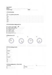 English Worksheet: revision on time, months and seasons of the year