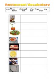 English worksheet: Restaurant Vocabulary