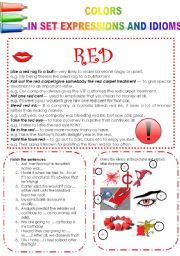 English Worksheet: COLORS IN SET EXPRESSIONS AND IN IDIOMS! (PART 1) RED.