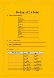 English Worksheet: Zodiac Signs - Part 1