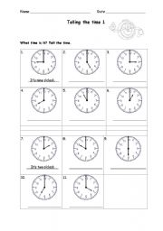 English Worksheet: Telling the time