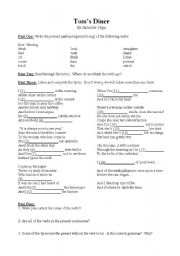 English Worksheet: Toms Diner (Suzanne Vega) - present continuous (progressive)