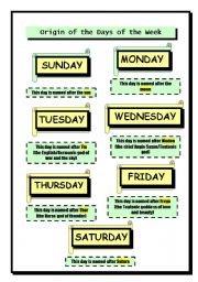 English Worksheet: Origin of the days of the week