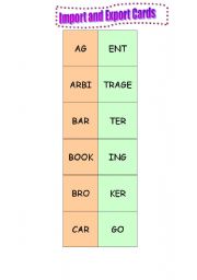 English Worksheet: Card game on IMPORT & EXPORT vOCABULARY (+KEY)