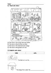 English Worksheet: colour the mice prepositions