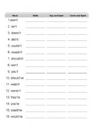 English Worksheet: Read Write and Say Contractions