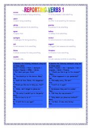 English Worksheet: REPORTING VERBS 1