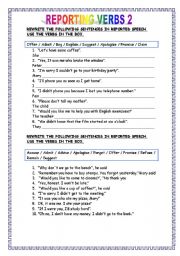 English Worksheet: REPORTING VERBS 2