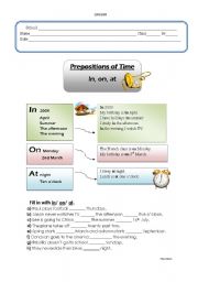 English Worksheet: prepositions of time